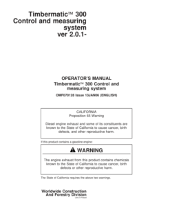 John Deere TIMBERMATIC 300 TIMBERJACK Measuring And Control Systems Operator's Manuals (F070128)