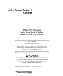John Deere SCALER CALLIPER Measuring And Control Systems Operator's Manuals (F070152)