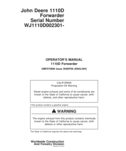 John Deere 1110D Forwarders Operator's Manuals (F070966)