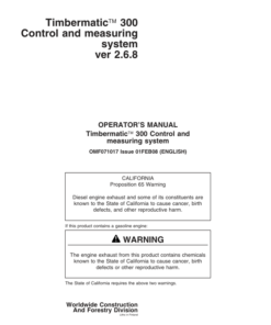 John Deere TIMBERMATIC 300 TIMBERJACK Measuring And Control Systems Operator's Manuals (F071017)