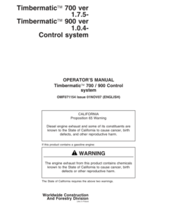 John Deere TIMBERMATIC 700, TIMBERMATIC 900 Measuring And Control Systems Operator's Manuals (F071154)