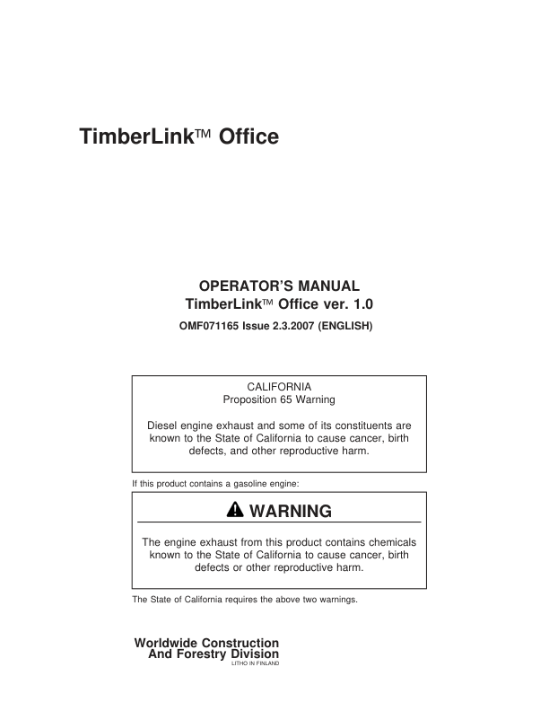 John Deere TIMBEROFFICE Measuring And Control Systems Operator's Manuals (F071165)