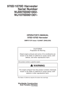 John Deere 970D, 1070D Wheeled Harvesters Operator's Manuals (F071370)