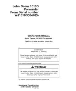 John Deere 1010D Forwarders Operator's Manuals (F071533)