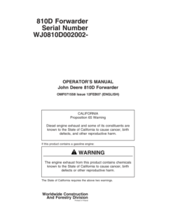 John Deere 810D Forwarders Operator's Manuals (F071558)