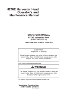 John Deere H270E Harvesting Heads Operator's Manuals (F071968)