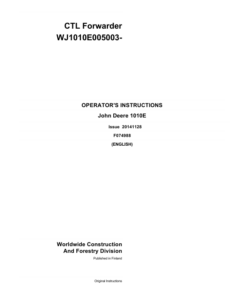 John Deere 1010E T3 Forwarders Operator's Manuals (F074988GENI)