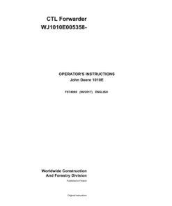 John Deere 1010E T3 Forwarders Operator's Manuals (F074988)
