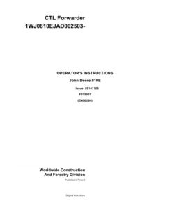 John Deere 810E T3 Forwarders Operator's Manuals (F075007GENI)