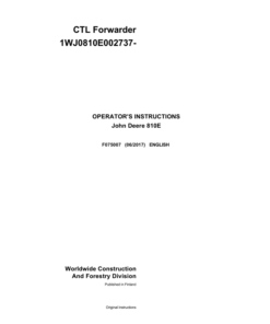 John Deere 810E T3 Forwarders Operator's Manuals (F075007)