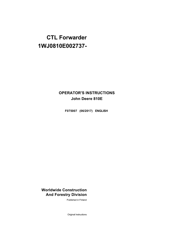 John Deere 810E T3 Forwarders Operator's Manuals (F075007)