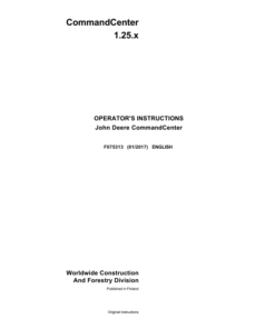 John Deere COMMANDCENTER, 1010E, 1110E, 1210E, 1510E, 1910E, 810E Forwarders Operator's Manuals (F075313)