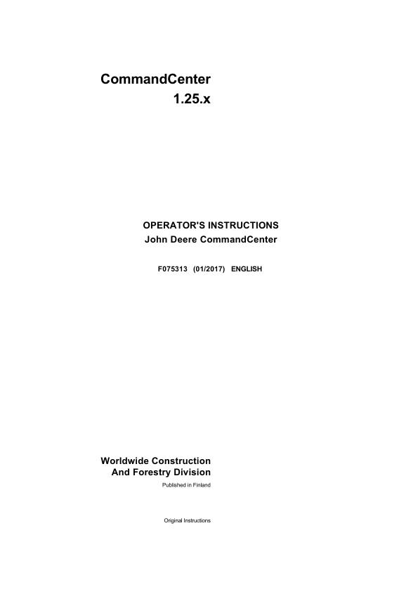 John Deere COMMANDCENTER, 1010E, 1110E, 1210E, 1510E, 1910E, 810E Forwarders Operator's Manuals (F075313)