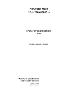 John Deere H290 Harvesting Heads Operator's Manuals (F076333)