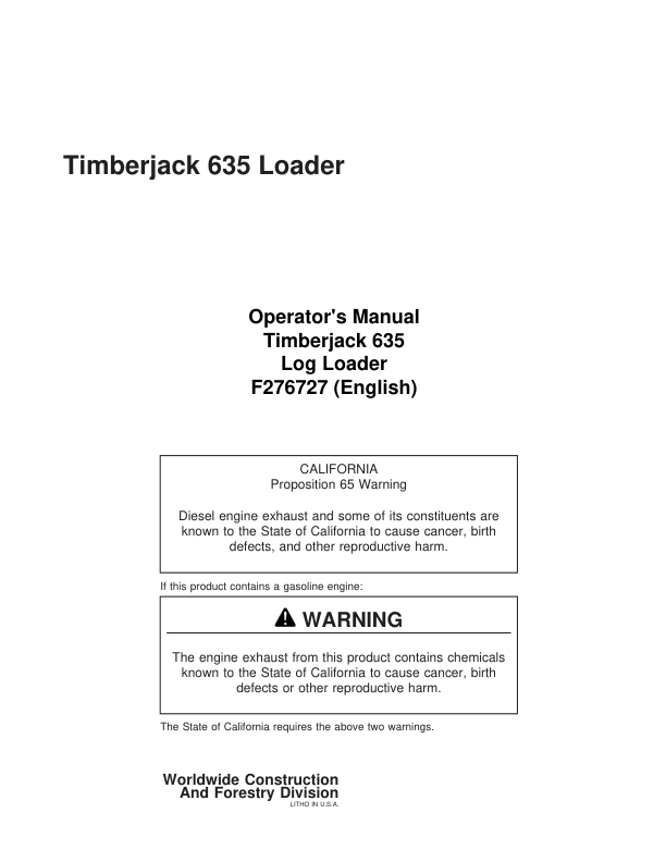 John Deere 635 Knuckleboom Loader Operator's Manuals (F276727)