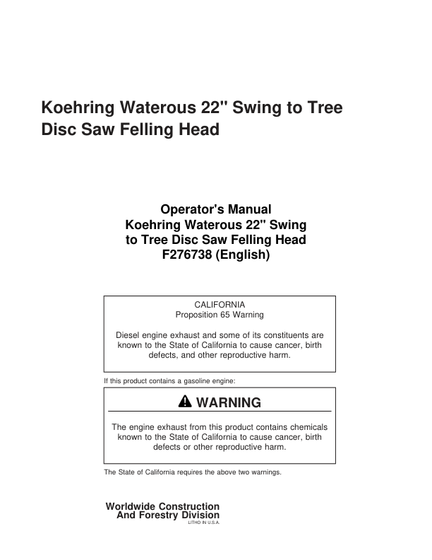 John Deere 20 INCH Stt Disc Saw Felling Heads Operator's Manuals (F276738)