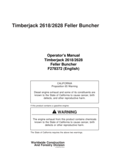 John Deere 2618, 2628 Tracked Feller Bunchers Operator's Manuals (F278372)