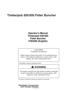 John Deere 850, 950 Tracked Feller Bunchers Operator's Manuals (F283586)