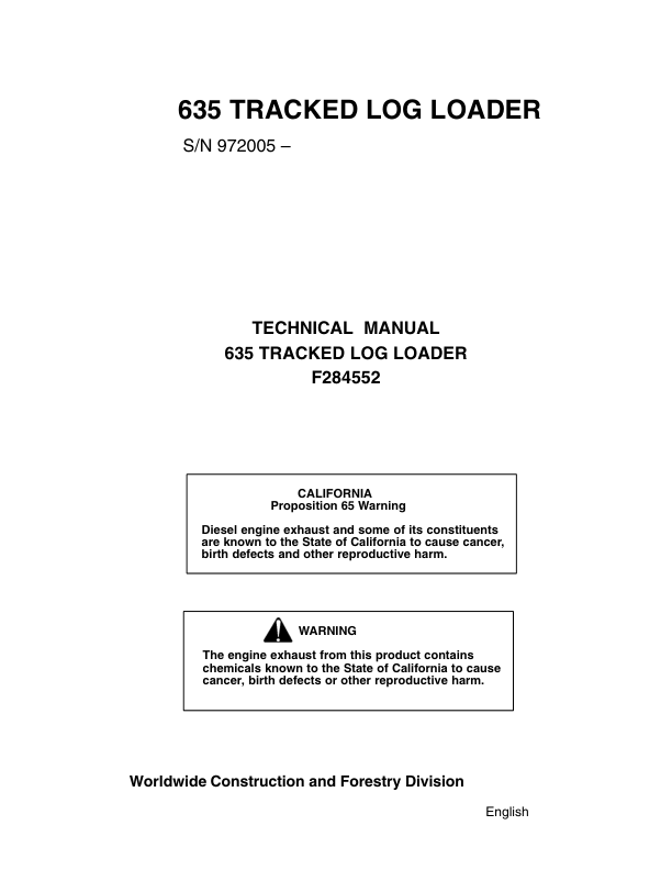 John Deere 635 Knuckleboom Loader Operator's Manuals (F284552)