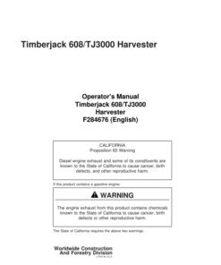 John Deere 608 Tracked Harvesters Operator's Manuals (F284676)