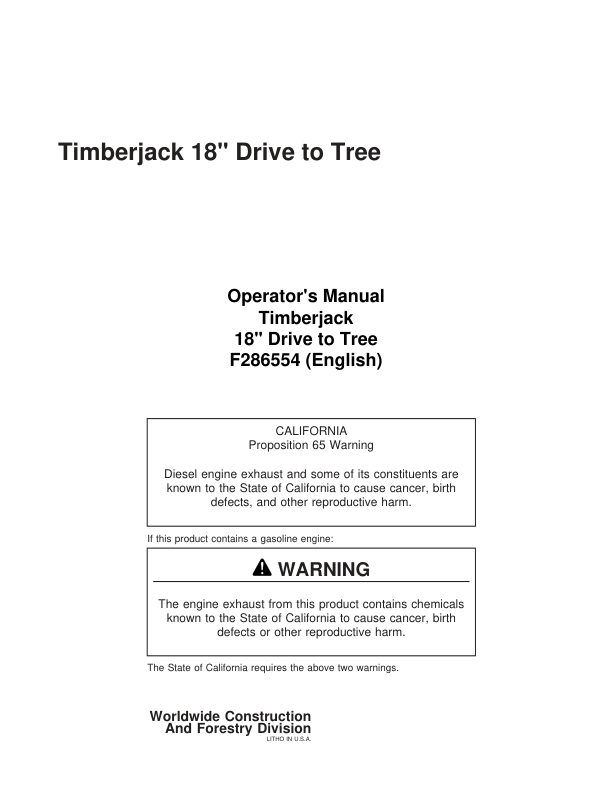 John Deere 1758 Dtt Disc Saw Felling Heads Operator's Manuals (F286554)