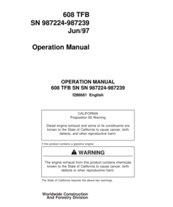 John Deere 608 Tracked Feller Bunchers Operator's Manuals (F286681)