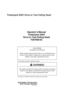 John Deere D567 Dtt Disc Saw Felling Heads Operator's Manuals (F287668)