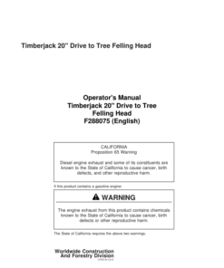 John Deere 20 INCH Dtt Disc Saw Felling Heads Operator's Manuals (F288075)