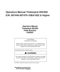 John Deere 850, 950 Tracked Feller Bunchers Operator's Manuals (F292297)