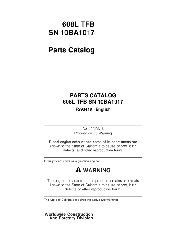 John Deere 608L Tracked Feller Bunchers Operator's Manuals (F293418)