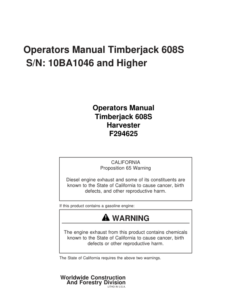 John Deere 608S Tracked Harvesters Operator's Manuals (F294625)