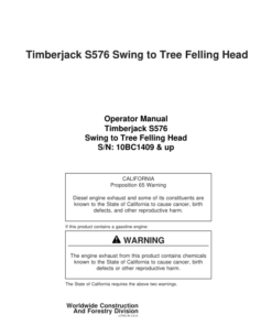 John Deere S576 Stt Disc Saw Felling Heads Operator's Manuals (F294946)