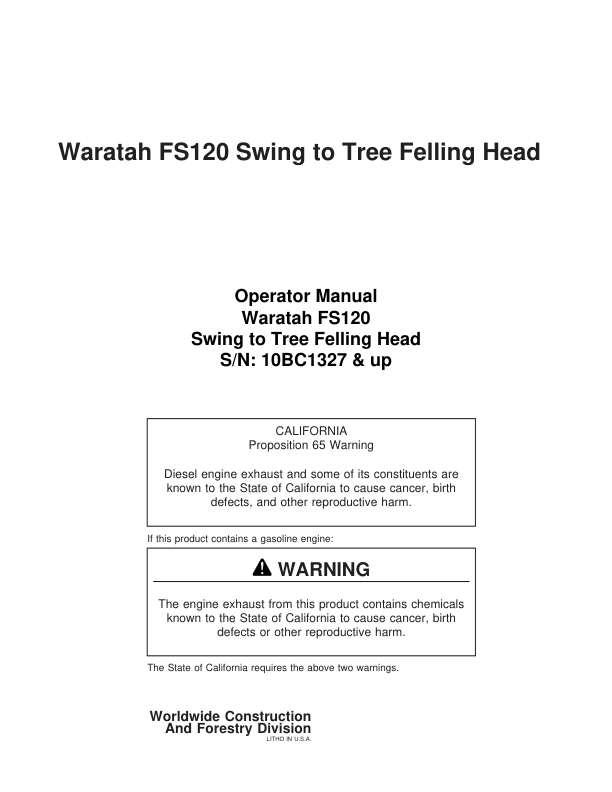 John Deere FS120 Stt Disc Saw Felling Heads Operator's Manuals (F295403)