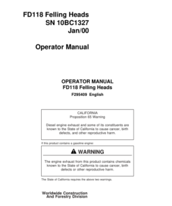John Deere FD118 Dtt Disc Saw Felling Heads Operator's Manuals (F295409)