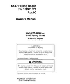 John Deere S547 Stt Disc Saw Felling Heads Operator's Manuals (F295725A)