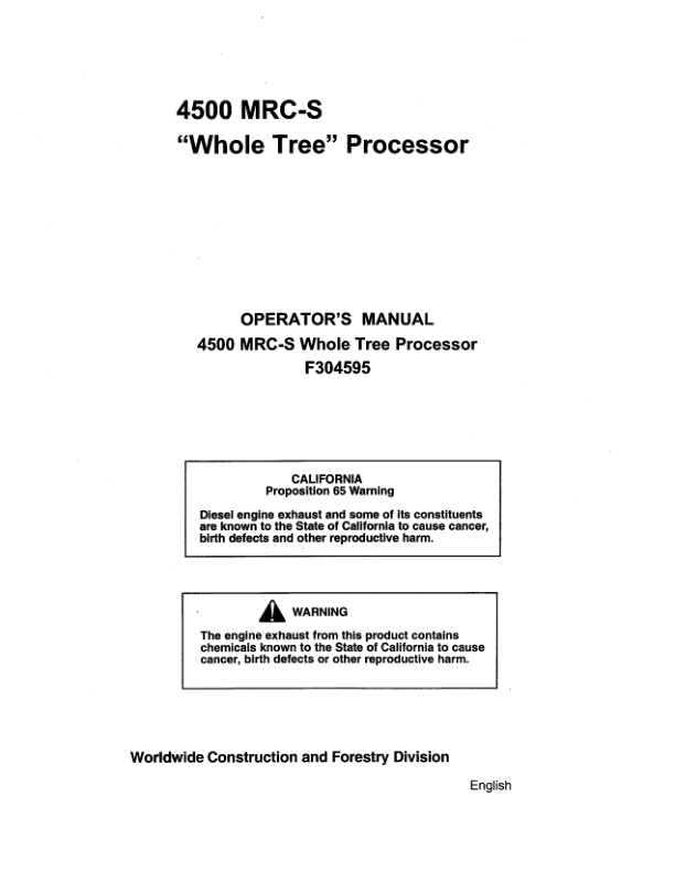 John Deere 4500 Delimbers Operator's Manuals (F304595)