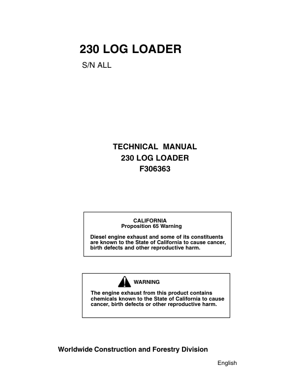 John Deere 230 Knuckleboom Loader Operator's Manuals (F306363)