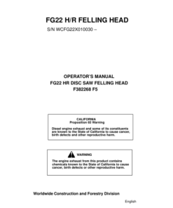 John Deere FG22 Tracked Feller Bunchers Operator's Manuals (F382268)