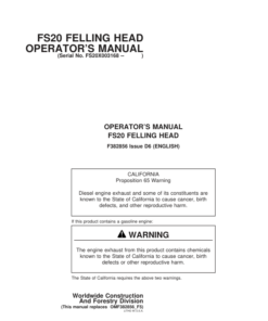 John Deere FS20 Tracked Feller Bunchers Operator's Manuals (F382856)
