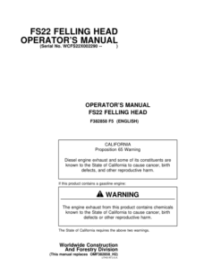 John Deere FS22 Tracked Feller Bunchers Operator's Manuals (F382858)