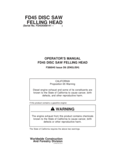 John Deere FD45 Felling Heads Operator's Manuals (F386945)