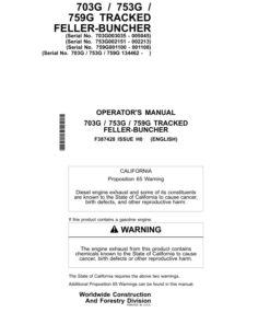 John Deere 703G, 753G, 759G Tracked Feller Bunchers Operator's Manuals (F387428)
