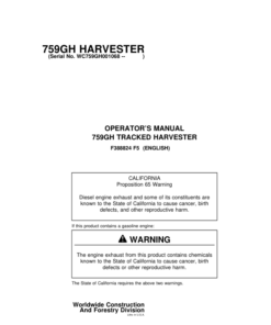 John Deere 759GH Tracked Harvesters Operator's Manuals (F388824)