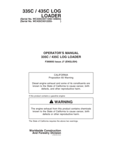 John Deere 335C, 435C Knuckleboom Loader Operator's Manuals (F390693)