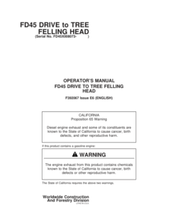 John Deere FD45 Dtt Disc Saw Felling Heads Operator's Manuals (F392067)
