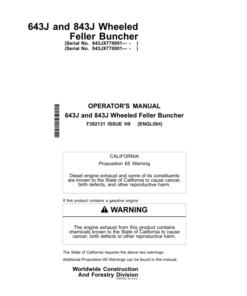 John Deere 643J, 843J Wheeled Feller Bunchers Operator's Manuals (F392131)