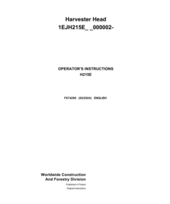 John Deere H215E Harvesting Heads Operator's Manuals (F674290)