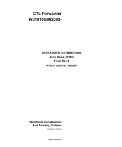 John Deere 1910G Forwarders Operator's Manuals (F674334)