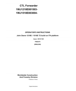 John Deere 1210E IT4 T2, 1510E IT4 T2 Forwarders Operator's Manuals (F682270GENI)