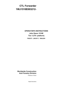 John Deere 1510E IT4 T3 Forwarders Operator's Manuals (F682272)
